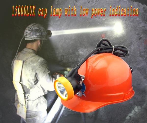 15000lux led corded rechargeable mining cap lamp with low power indication 0
