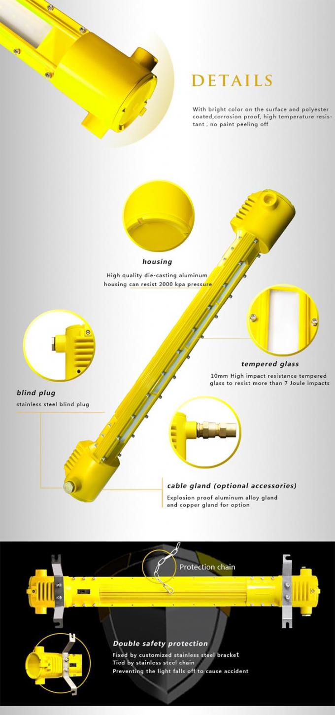 ‌ATEX Certified 80W LED Linear Explosion Proof Light  IP66 Aluminum Housing for Hazardous Zones 0